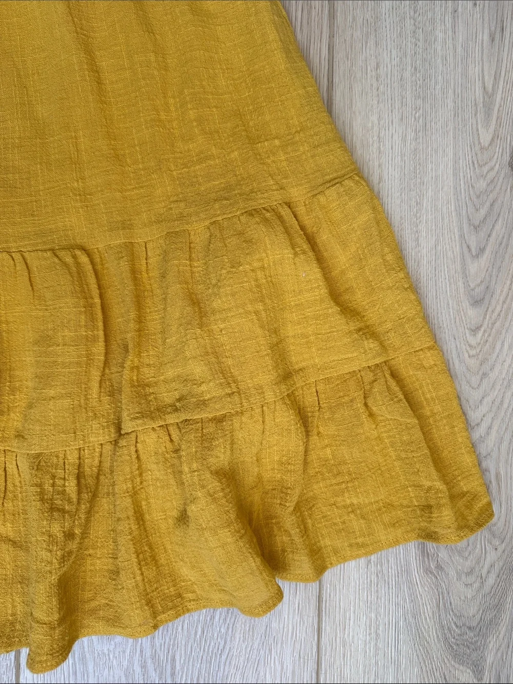 Passport 100% Cotton Yellow Tiered Midi Skirt Crinkle Gauze Boho Elastic Waist S